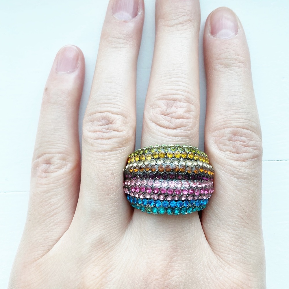 Vintage rainbow rhinestone chunky dome ring